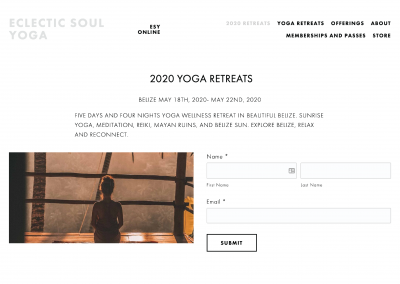 Eclectic Soul Yoga Homepage Screen